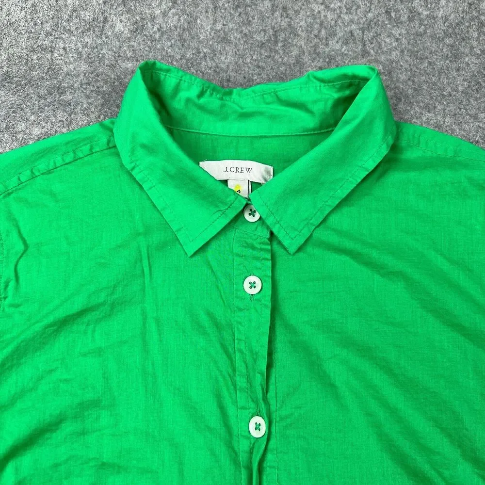 J Crew Shirt Womens 4‎ Green Voile Popover Long Sleeve 100% Cotton Tunic Blouse